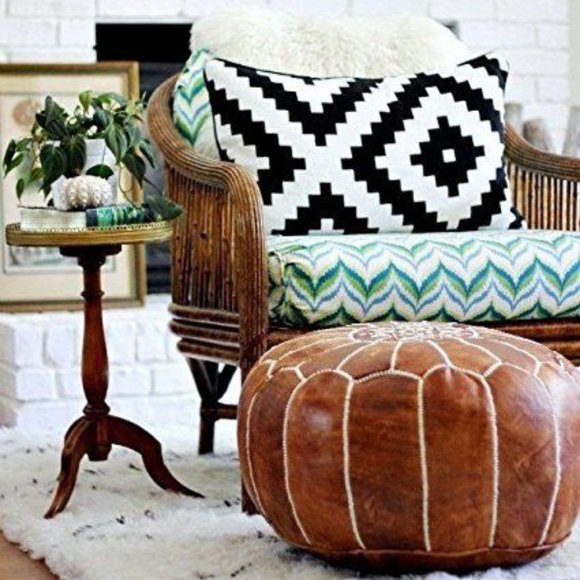 Authentic Moroccan Leather Pouf - Picture 1 of 8